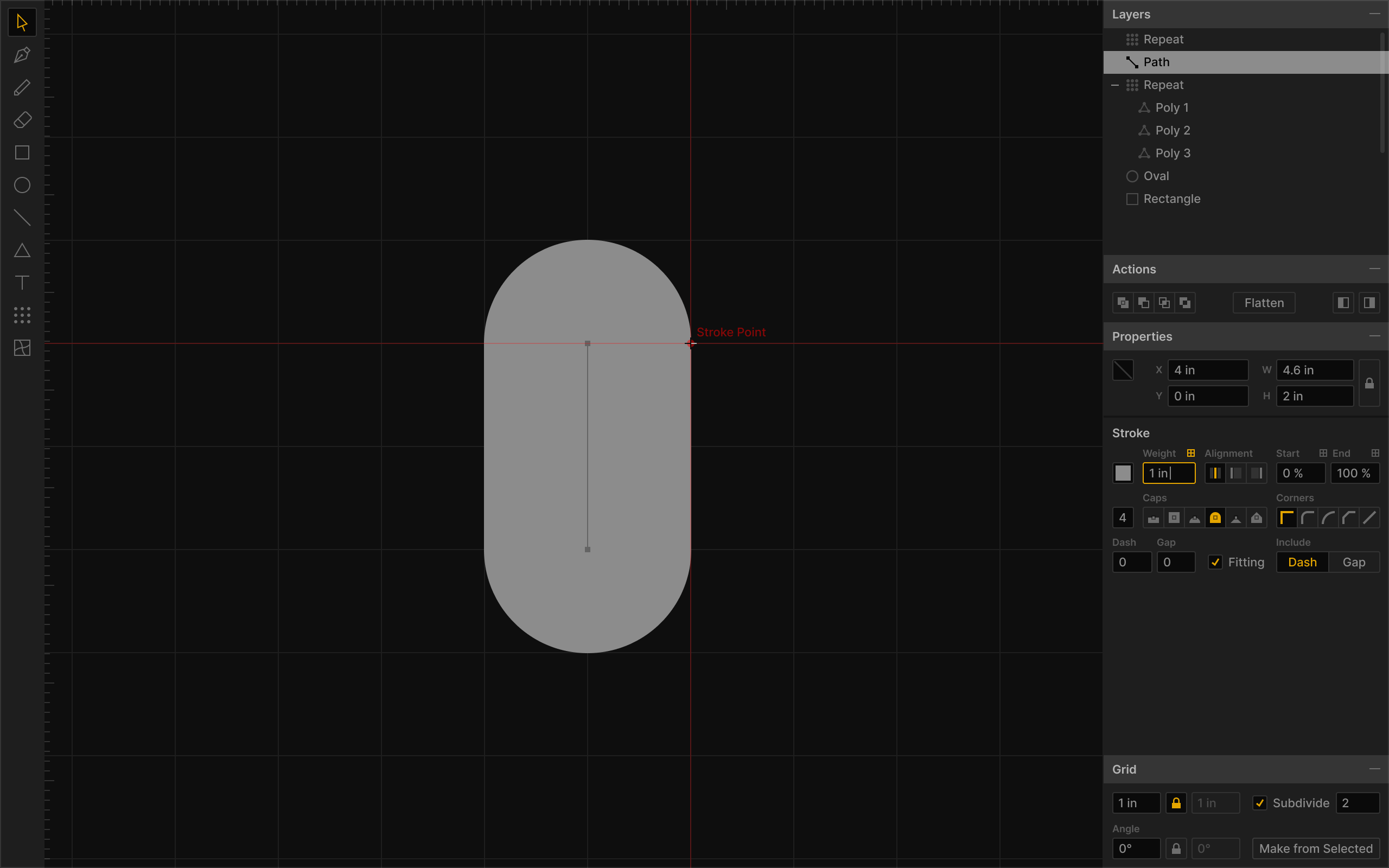 Screenshot of the interface of a vector graphics editing tool with a dark theme.