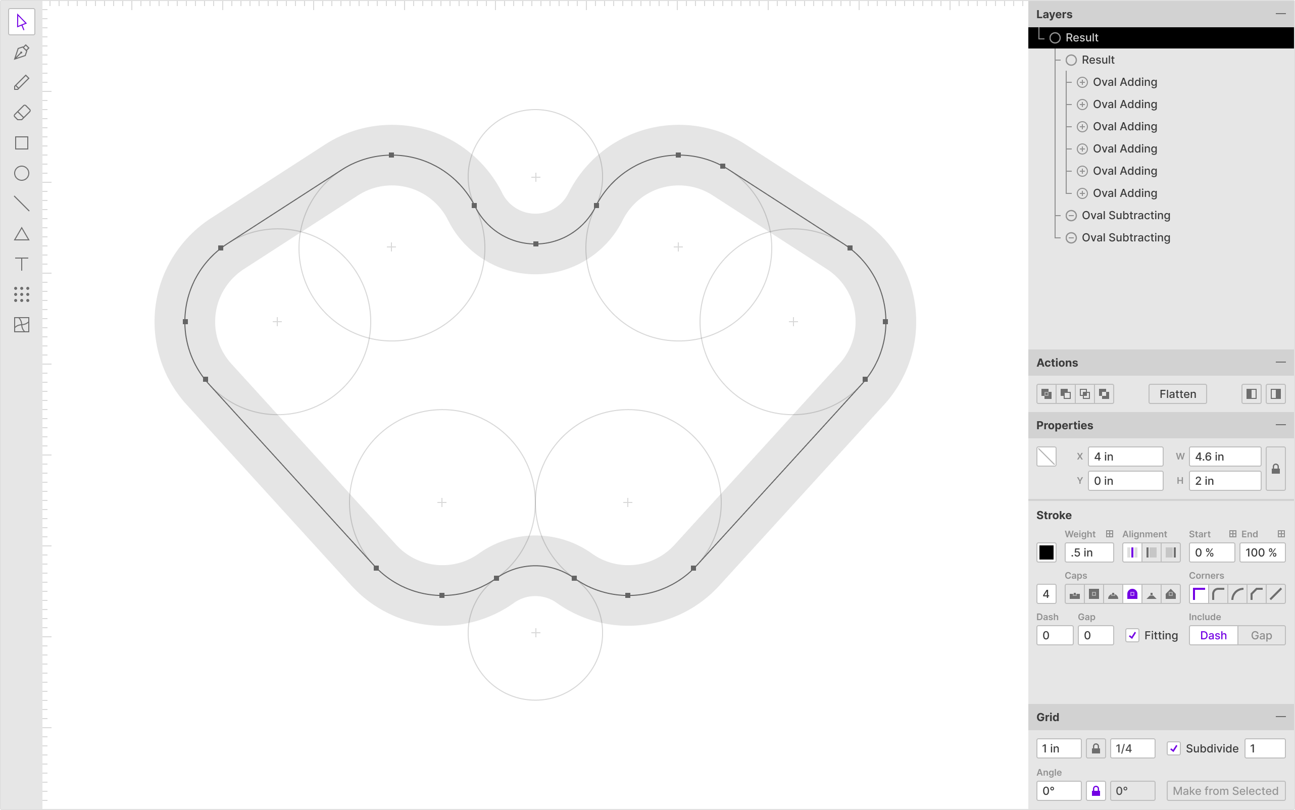 Screenshot of the interface of a vector graphics editing tool with a light theme.